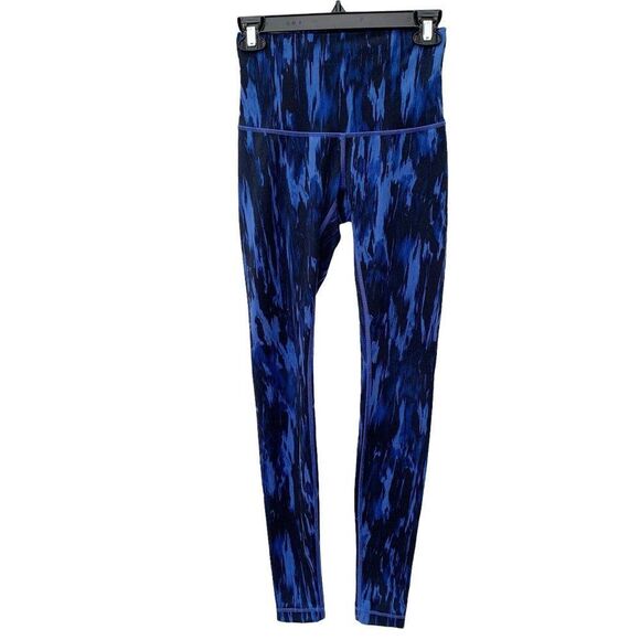 Lululemon Size 4 High Rise Wunder Under Blue Printed Full Length Leggings - Picture 1 of 6